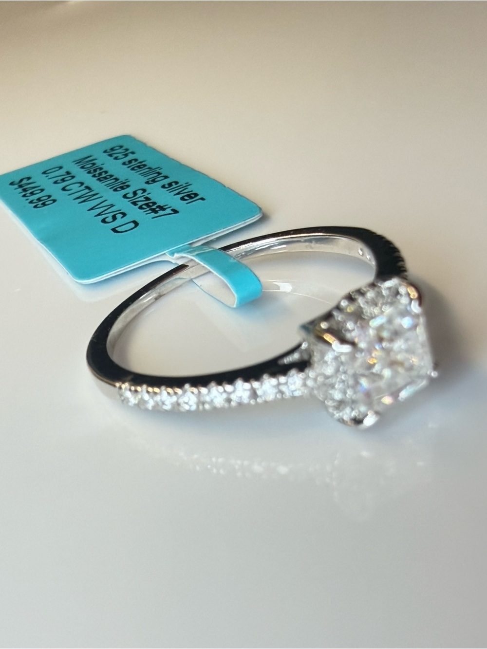 Sterling Silver Moissanite Halo Ring